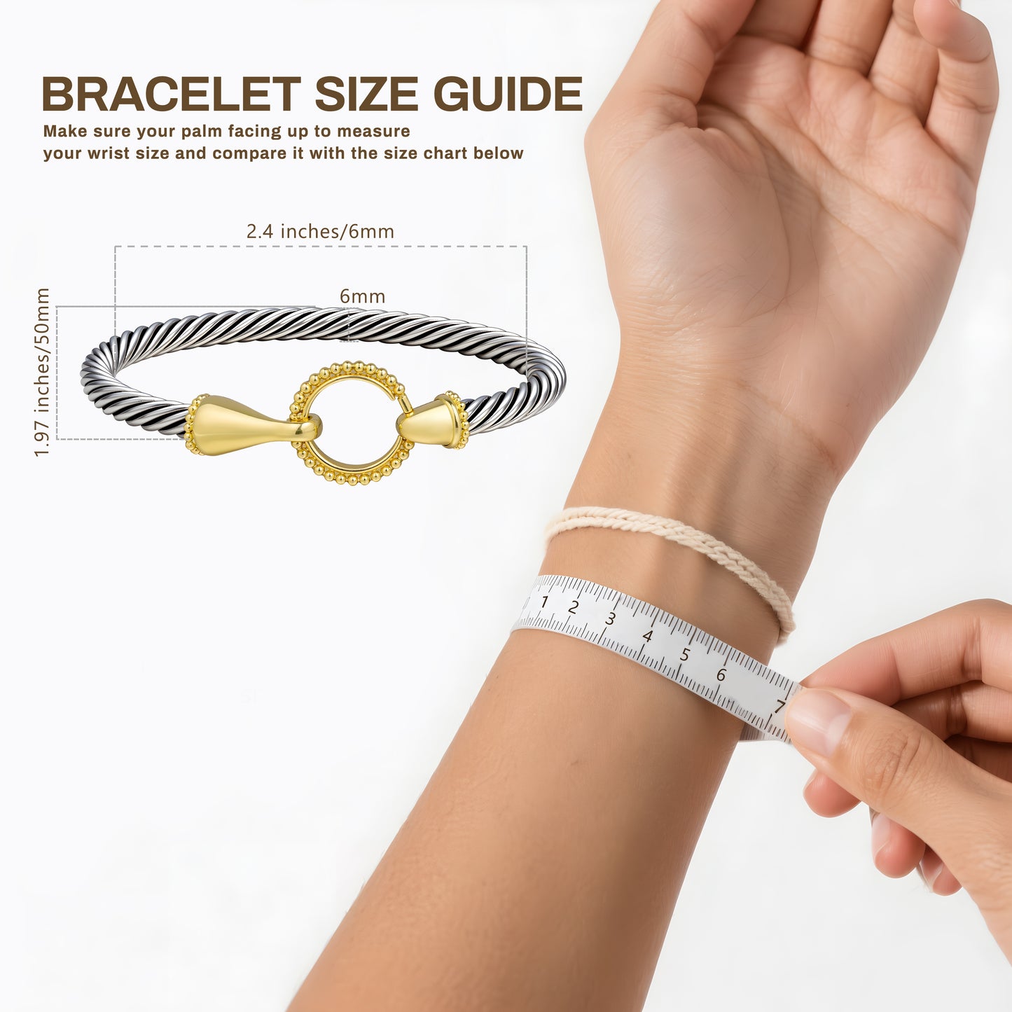 Aprilery Cuff Bracelets for Women Two Tone - Cable Bangle Bracelet Twisted Silver Wire - Gold Hook Vintage Mixed Metal Cuff Bracelets Jewelry Gift