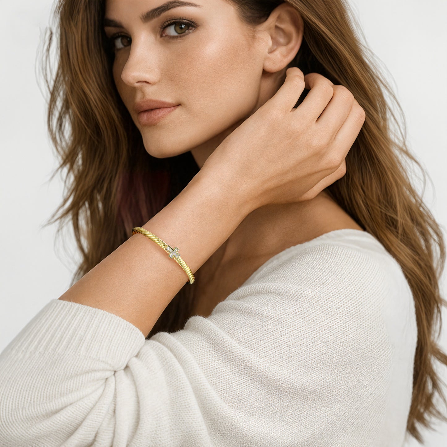 Aprilery Cuff Bracelet for Women Silver Wire Twisted Two Tone Cable Bracelet Gold Cross Cuff Bangle Vintage Bracelets Jewelry Gifts