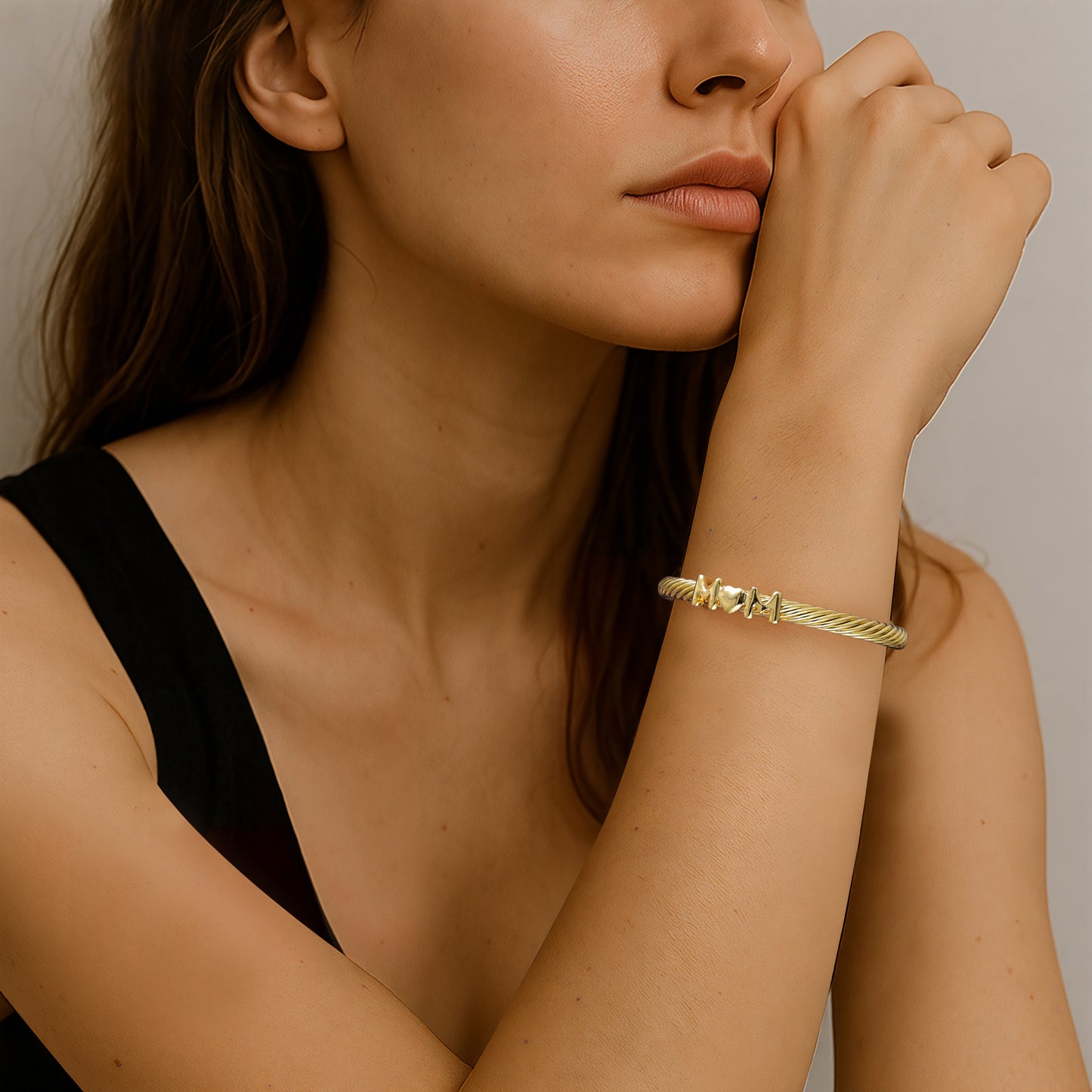 Aprilery Cuff Bracelet for Women Silver Wire Twisted Two Tone Cable Bracelet Gold Letter Cuff Bangle Vintage Bracelets Jewelry Gifts