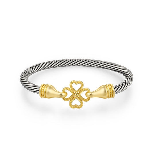 Aprilery Cuff Bracelets for Women Two Tone - Cable Bangle Bracelet Twisted Silver Wire - Gold Hook Vintage Mixed Metal Cuff Bracelets Jewelry Gift