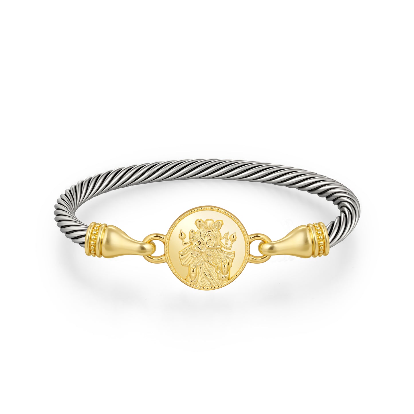 Aprilery Cuff Bracelets for Women Two Tone Cable Bangle Bracelet Twisted Silver Wire Gold Hook Guardian Deity Protector God Vintage Mixed Metal Cuff Bracelets Jewelry Gift
