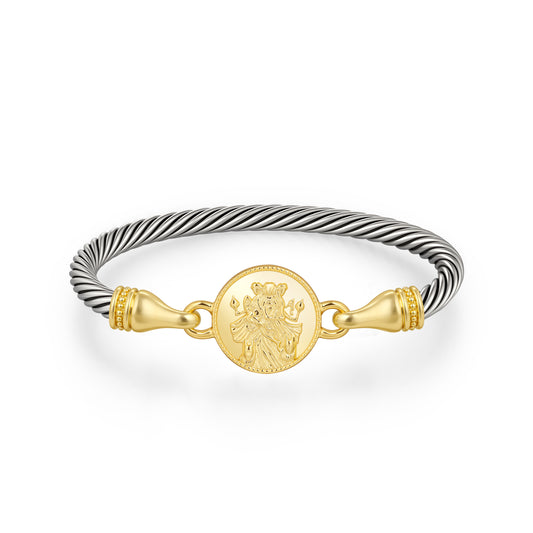 Aprilery Cuff Bracelets for Women Two Tone Cable Bangle Bracelet Twisted Silver Wire Gold Hook Guardian Deity Protector God Vintage Mixed Metal Cuff Bracelets Jewelry Gift