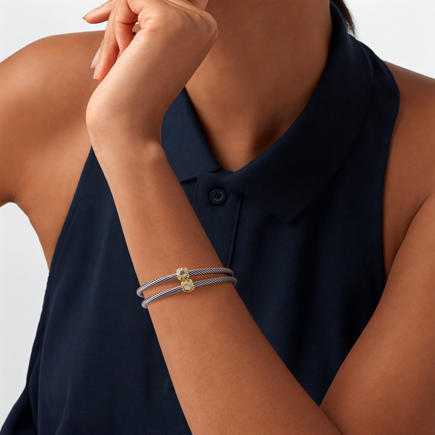 Aprilery Cuff Bracelet for Women Silver Wire Twisted Two Tone Cable Bracelet Gold Sun and Moon Cuff Bangle Vintage Bracelets Jewelry Gifts