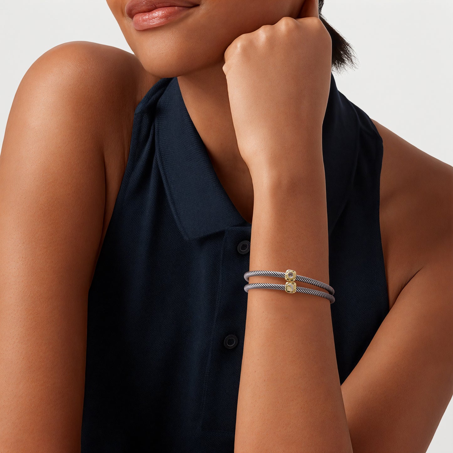 Aprilery Cuff Bracelet for Women Silver Wire Twisted Two Tone Cable Bracelet Gold Sun and Moon Cuff Bangle Vintage Bracelets Jewelry Gifts