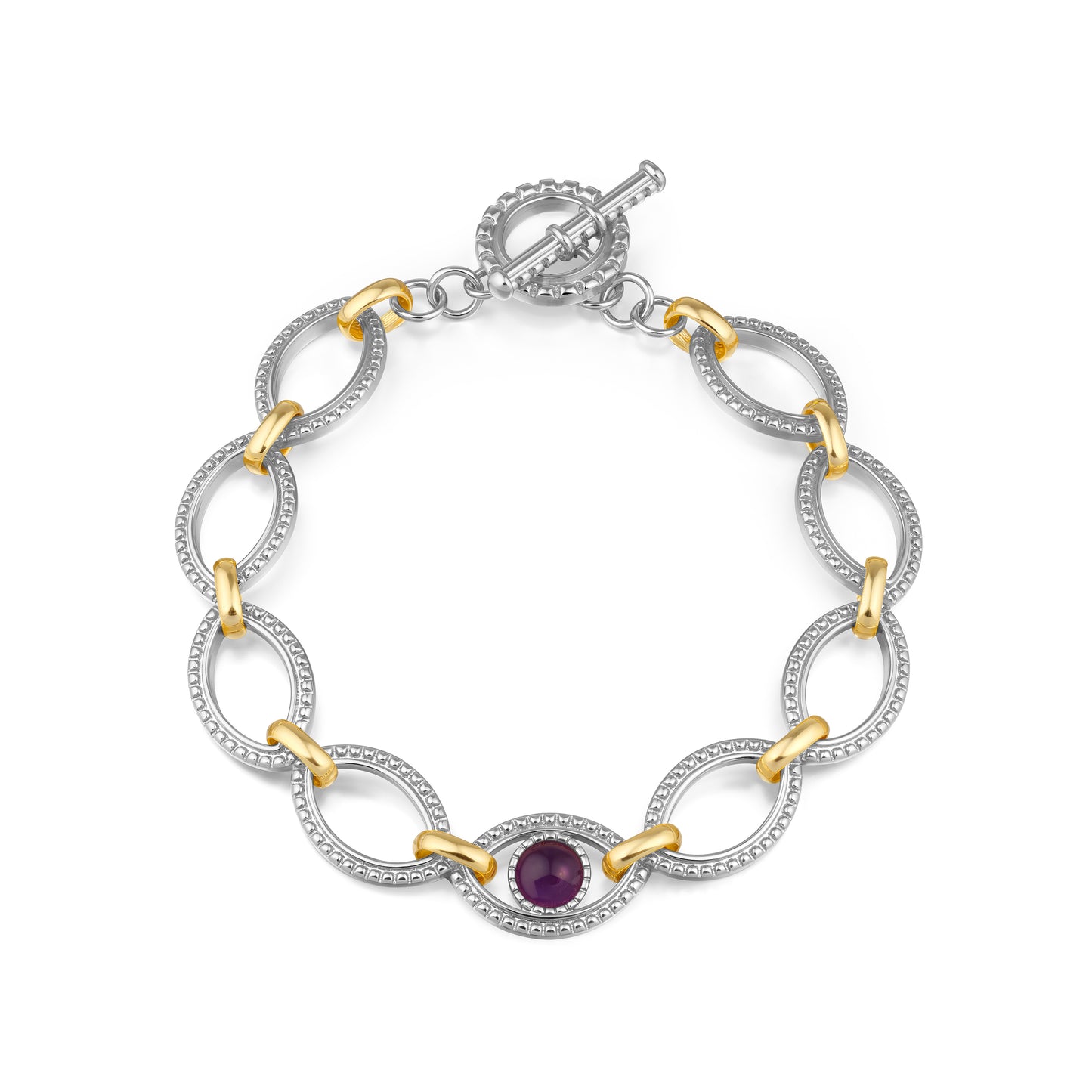 Aprilery Cable Link Bracelet for Women, Two Tone Circle Chain Bangle Evil Eye Bracelets Trendy Silver and Gold Bracelets Jewelry