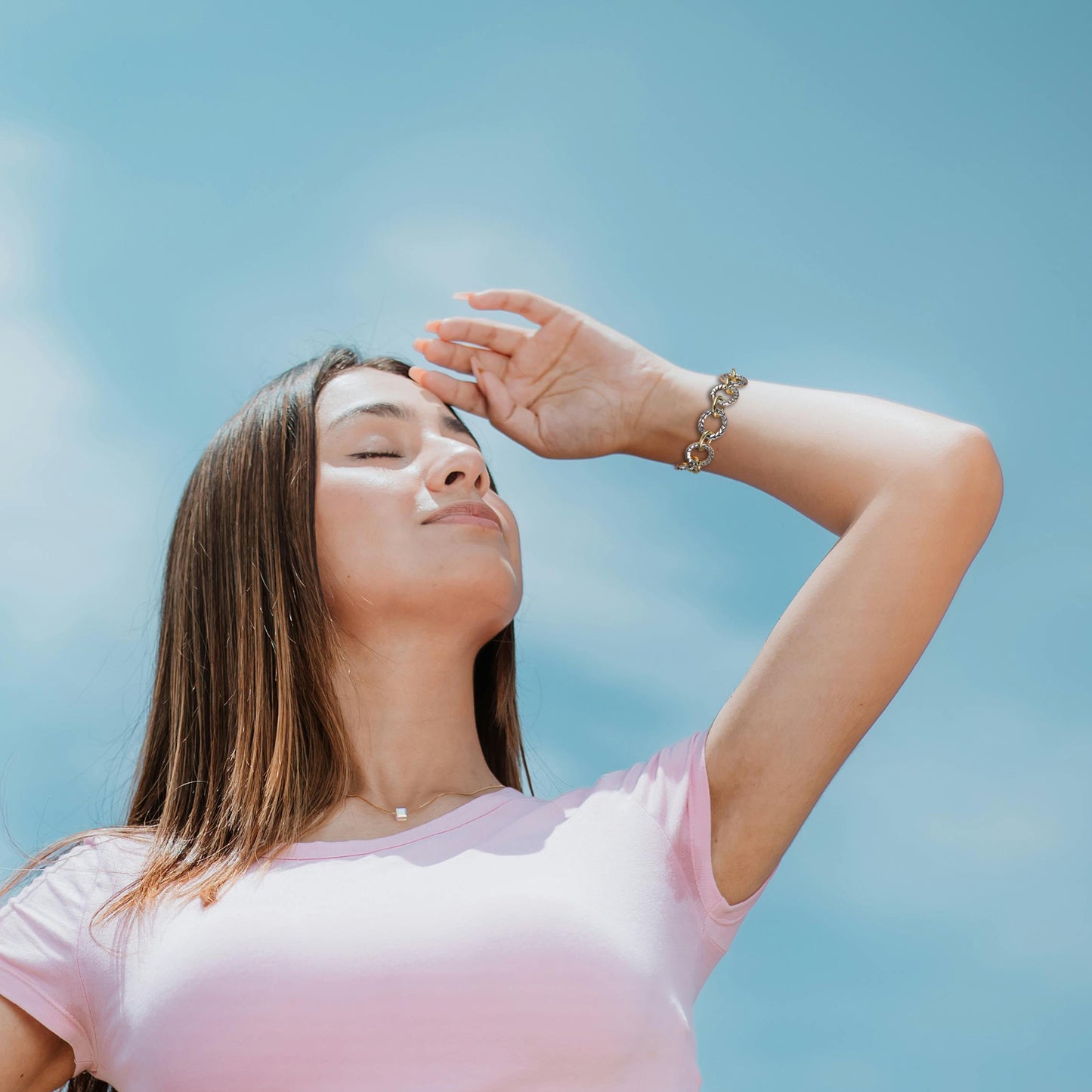 Aprilery Cable Link Bracelet for Women Two Tone Circle Chain Bangle Link Bracelets Trendy Silver and Gold Bracelets Jewelry