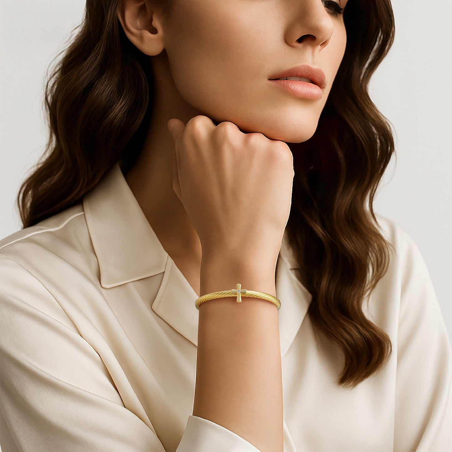 Aprilery Cuff Bracelet for Women Silver Wire Twisted Two Tone Cable Bracelet Gold Cross Cuff Bangle Vintage Bracelets Jewelry Gifts